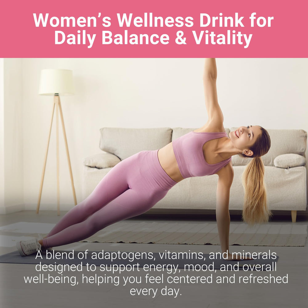 Airboy lifestyle image of woman drinking at desk for daily routine support