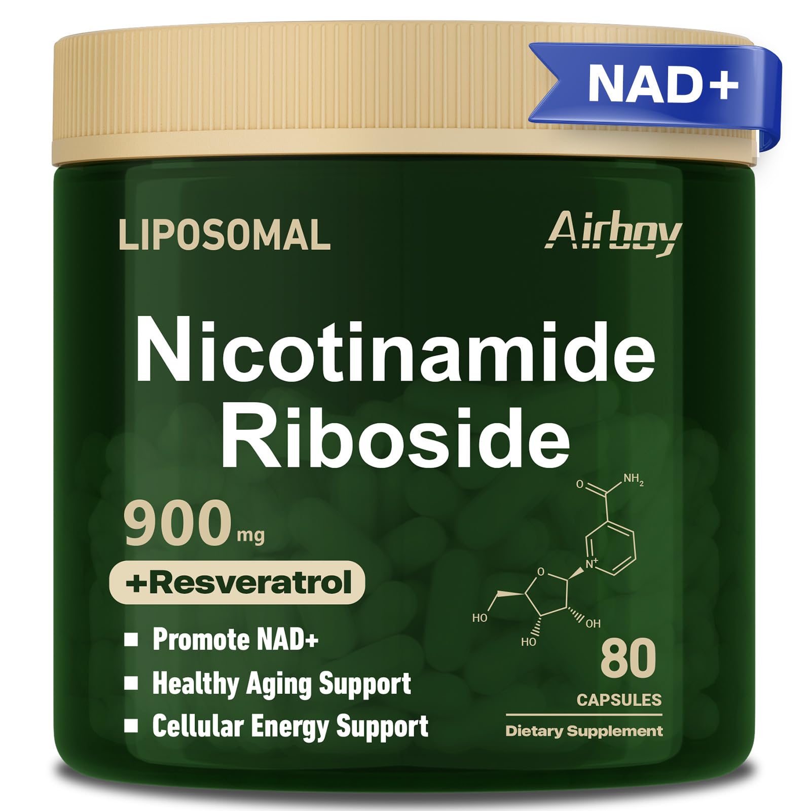 Airboy Liposomal Nicotinamide Riboside 900 mg bottle front view