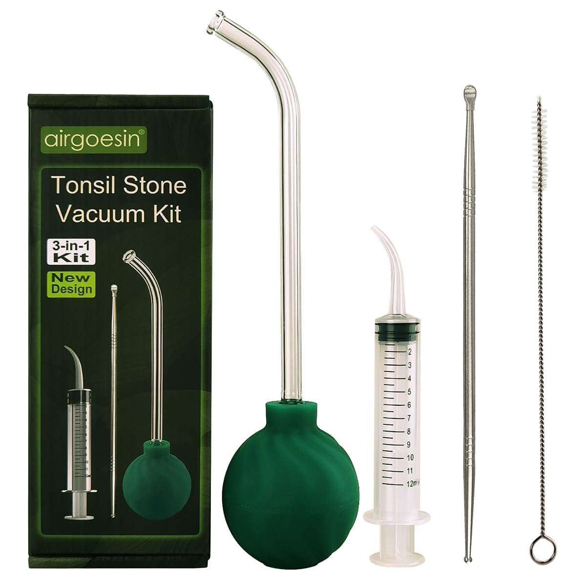 Airgoesin 3-In-1 Tonsil Stone Removal Kit curved suction tool