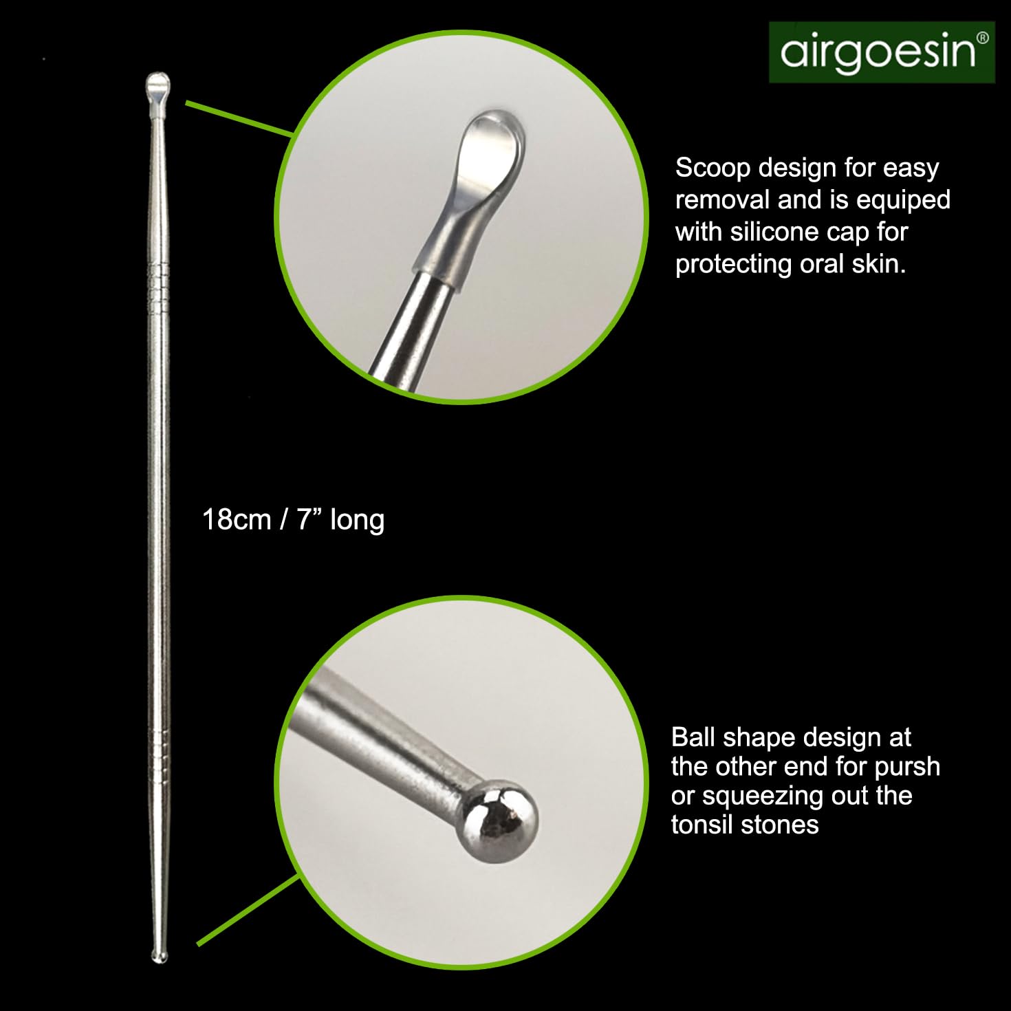 Airgoesin 18 cm stainless steel tonsil stone pick