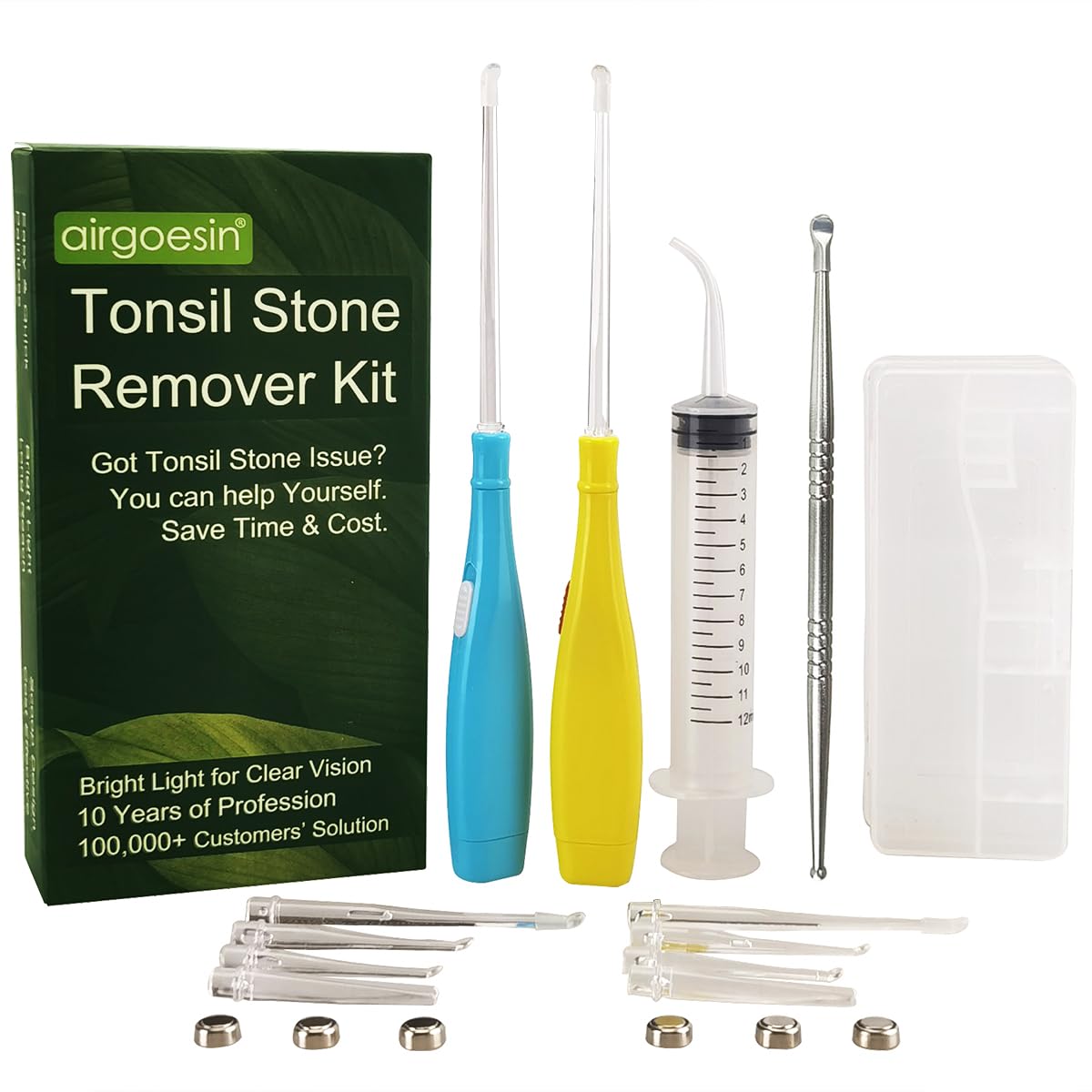 Airgoesin 6.75-inch LED tonsil stone remover with soft silicone cap