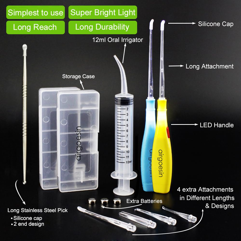 Close-up view of Airgoesin LED tonsil stone remover kit