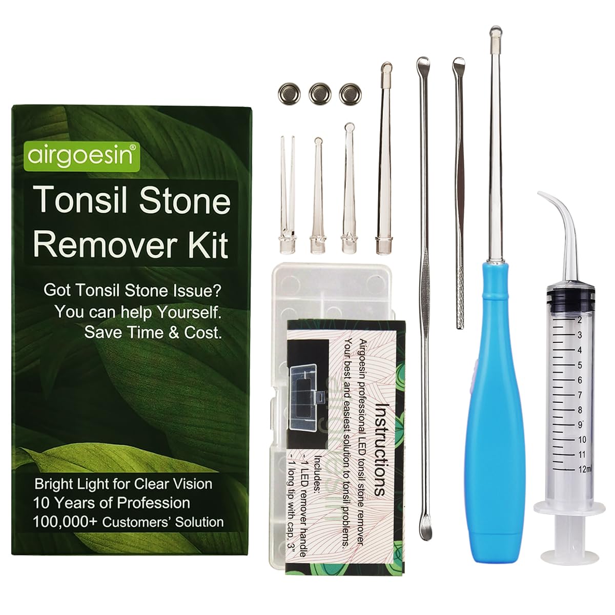 Airgoesin Upgraded Tonsil Stone Remover Tool blue with LED light