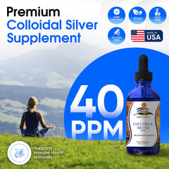 Close-up of AISOMVA Colloidal Silver Liquid 40ppm dropper packaging