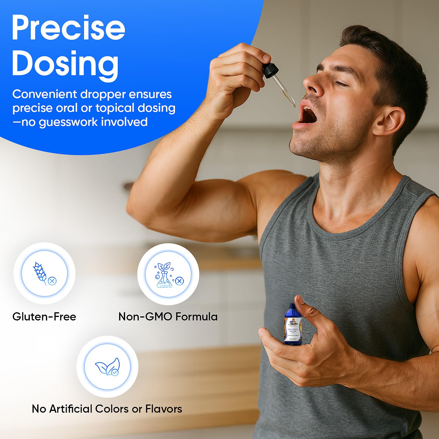 Made in USA and GMP-certified AISOMVA Colloidal Silver label