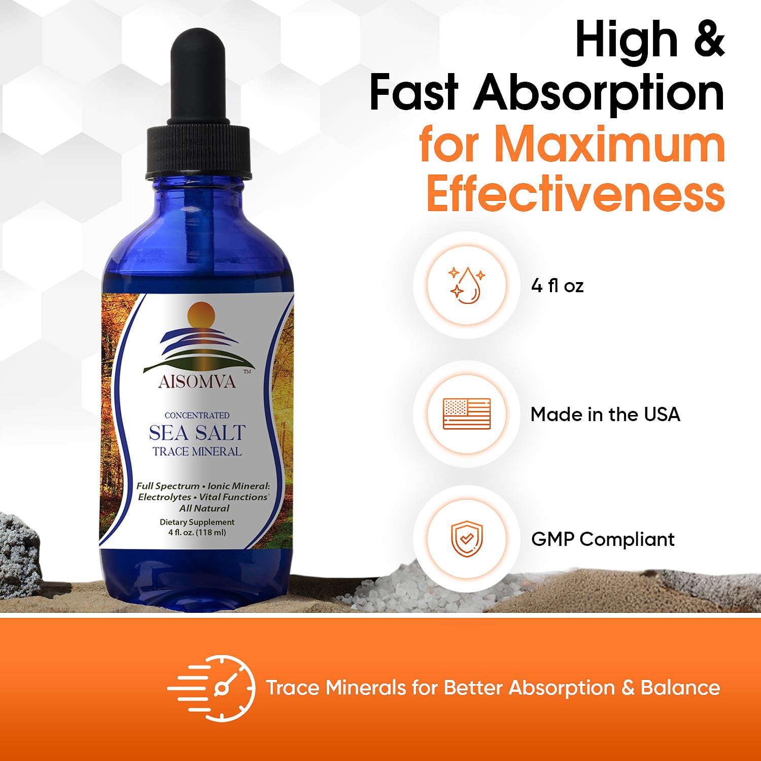 Lab-tested quality assurance label for AISOMVA Sea Salt Drops