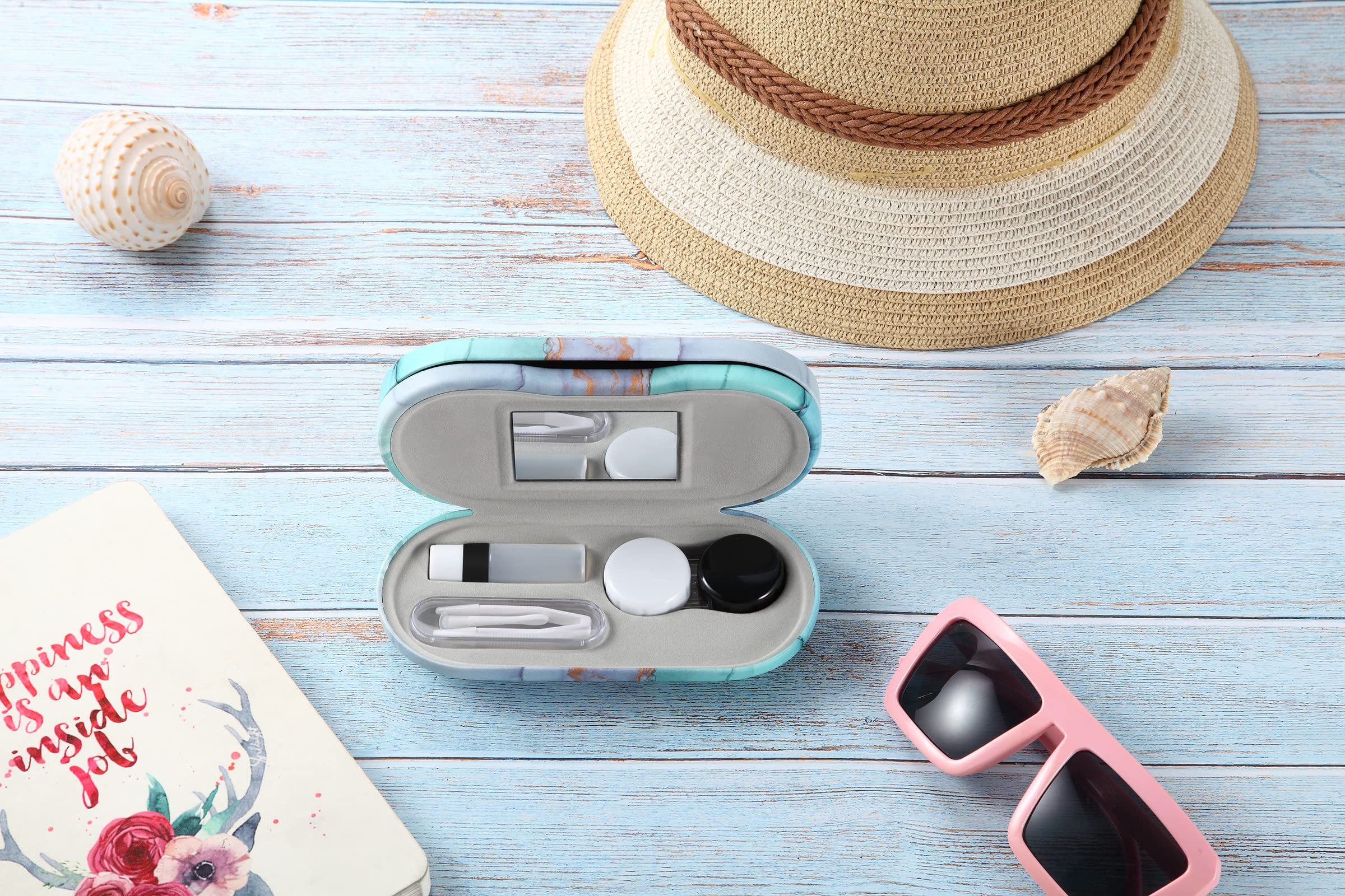 Compact marble case in hand for travel