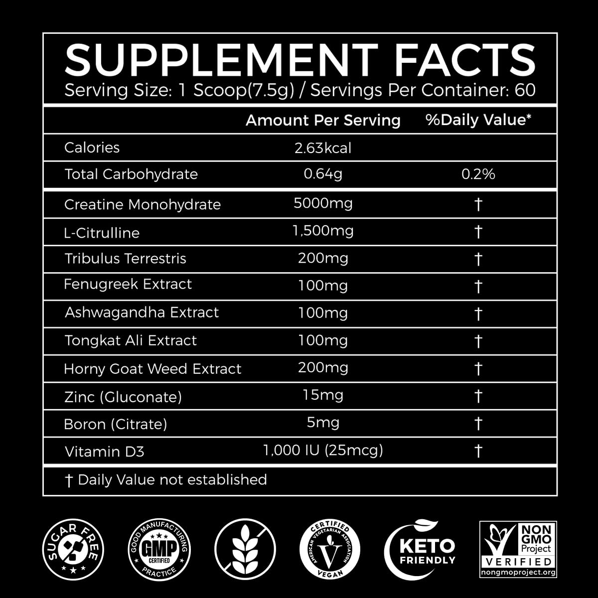 AiVital Creatine Powder 450g nutrition facts panel