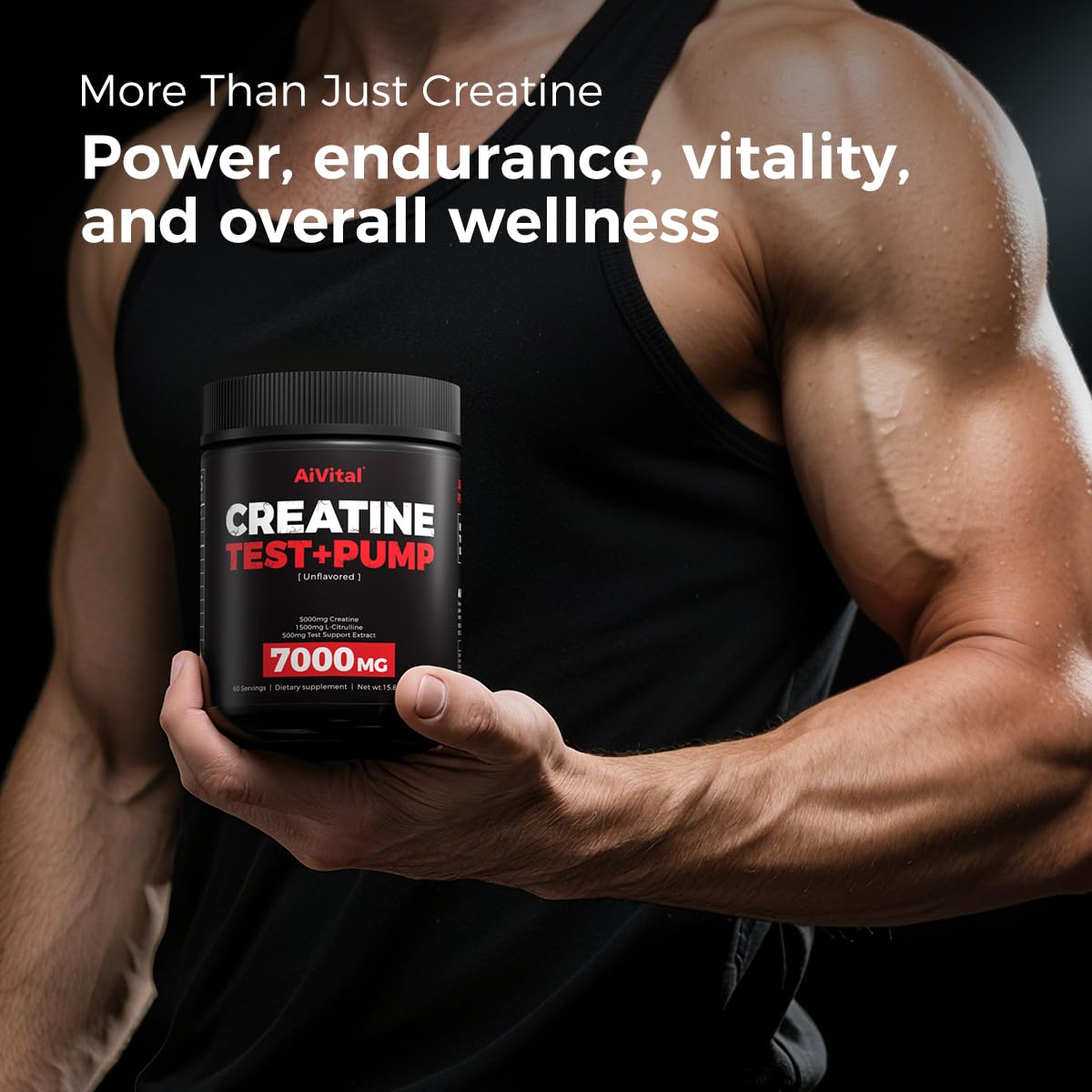 Serving scoop of AiVital Creatine Powder showing 60 servings