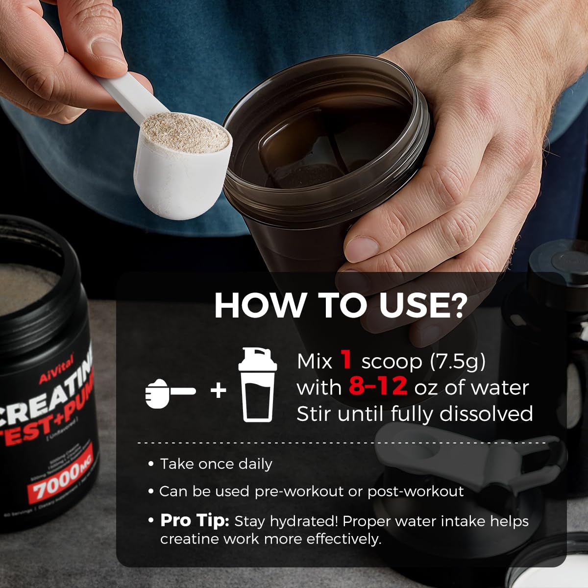 Unflavored, vegan-friendly, keto-friendly AiVital creatine powder