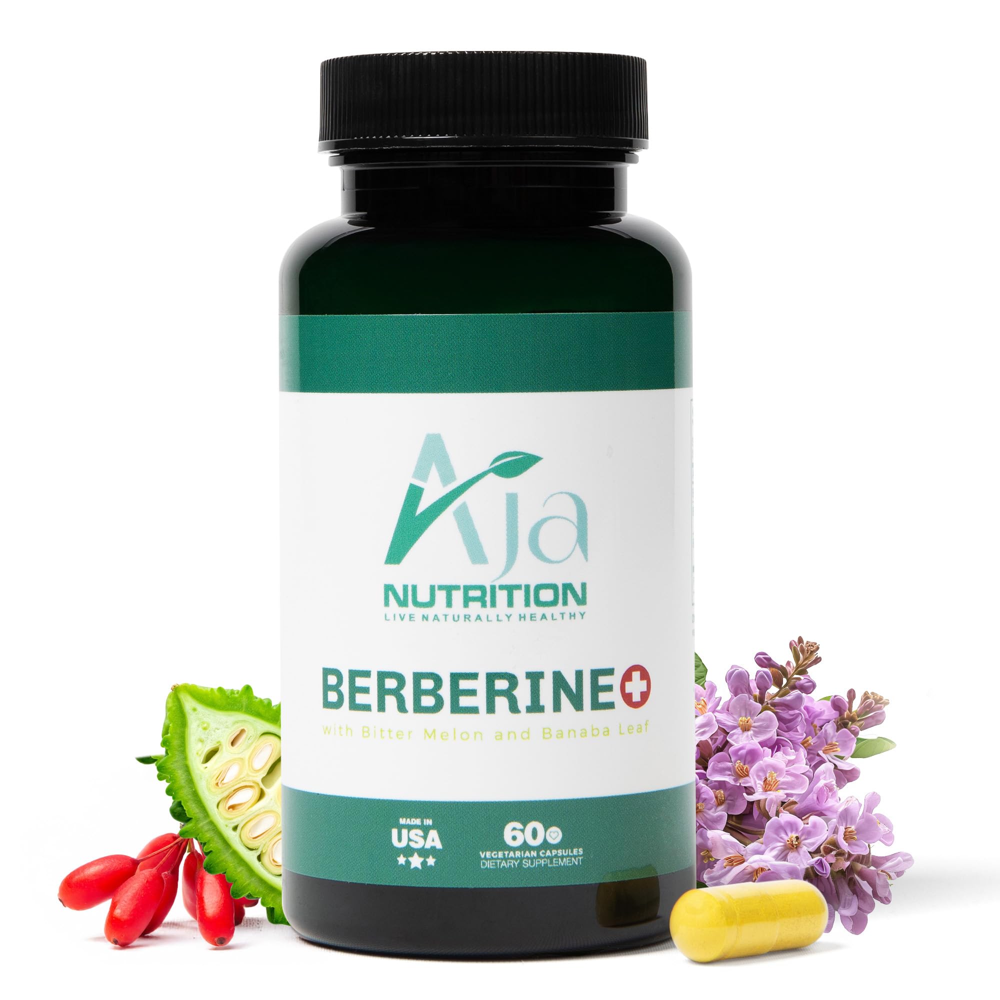 Aja Nutrition Berberine Plus bottle label on white background