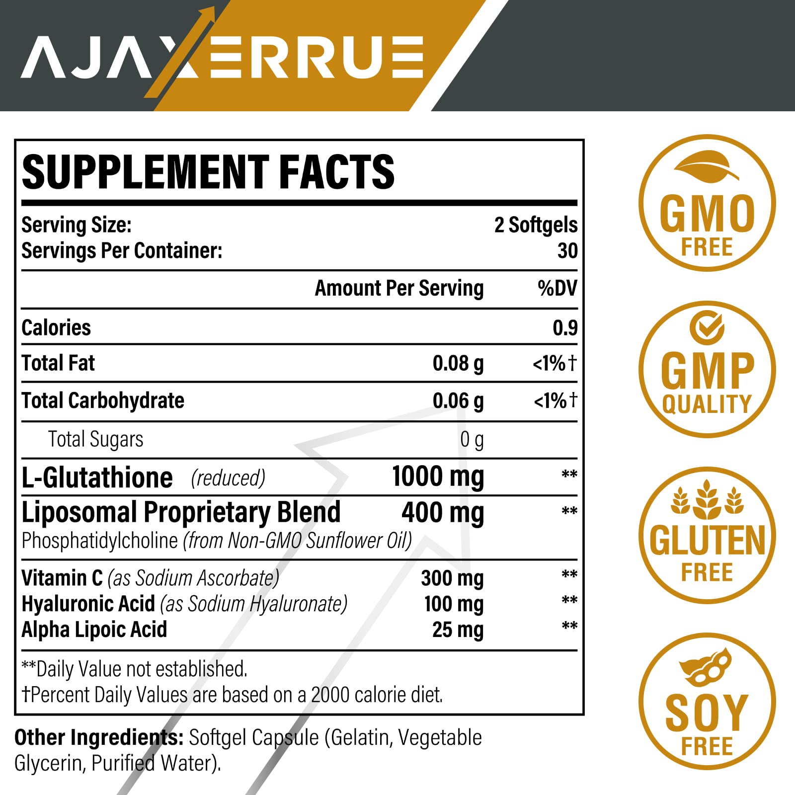 Close-up of AJAXERRUE liposomal glutathione softgels