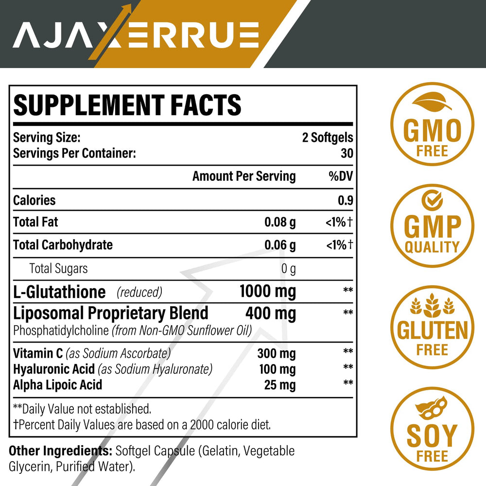 Close-up of AJAXERRUE liposomal glutathione softgels