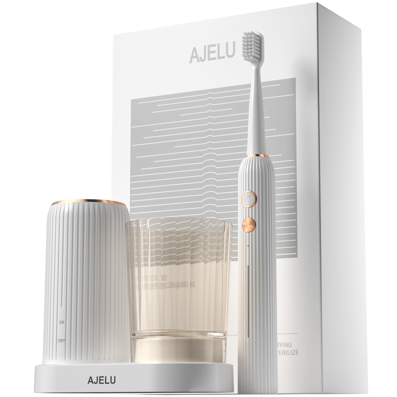AJELU electric toothbrush with drying and sanitizing holder