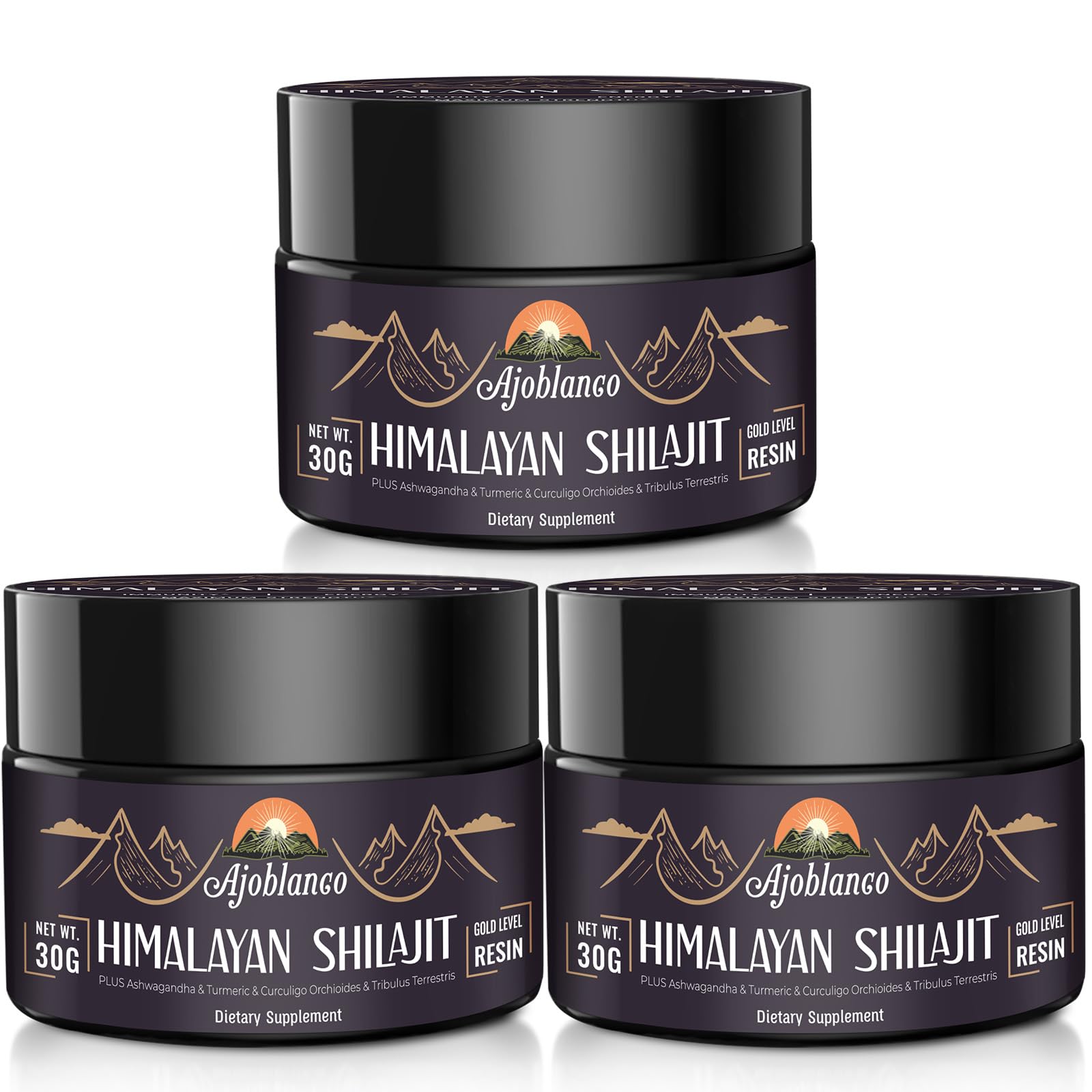 Ajoblanco Himalayan Shilajit Resin 3 pack bottle front view