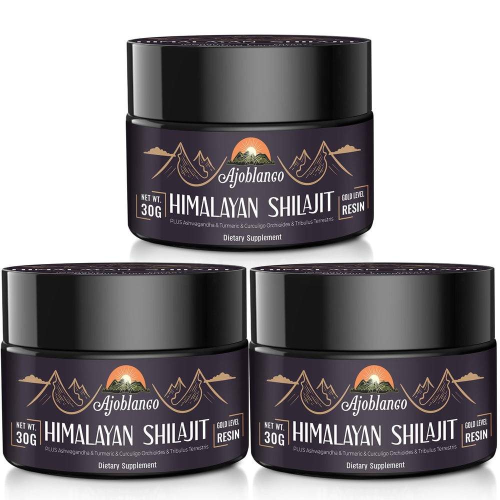 Ajoblanco Himalayan Shilajit Resin 3 pack bottle front view