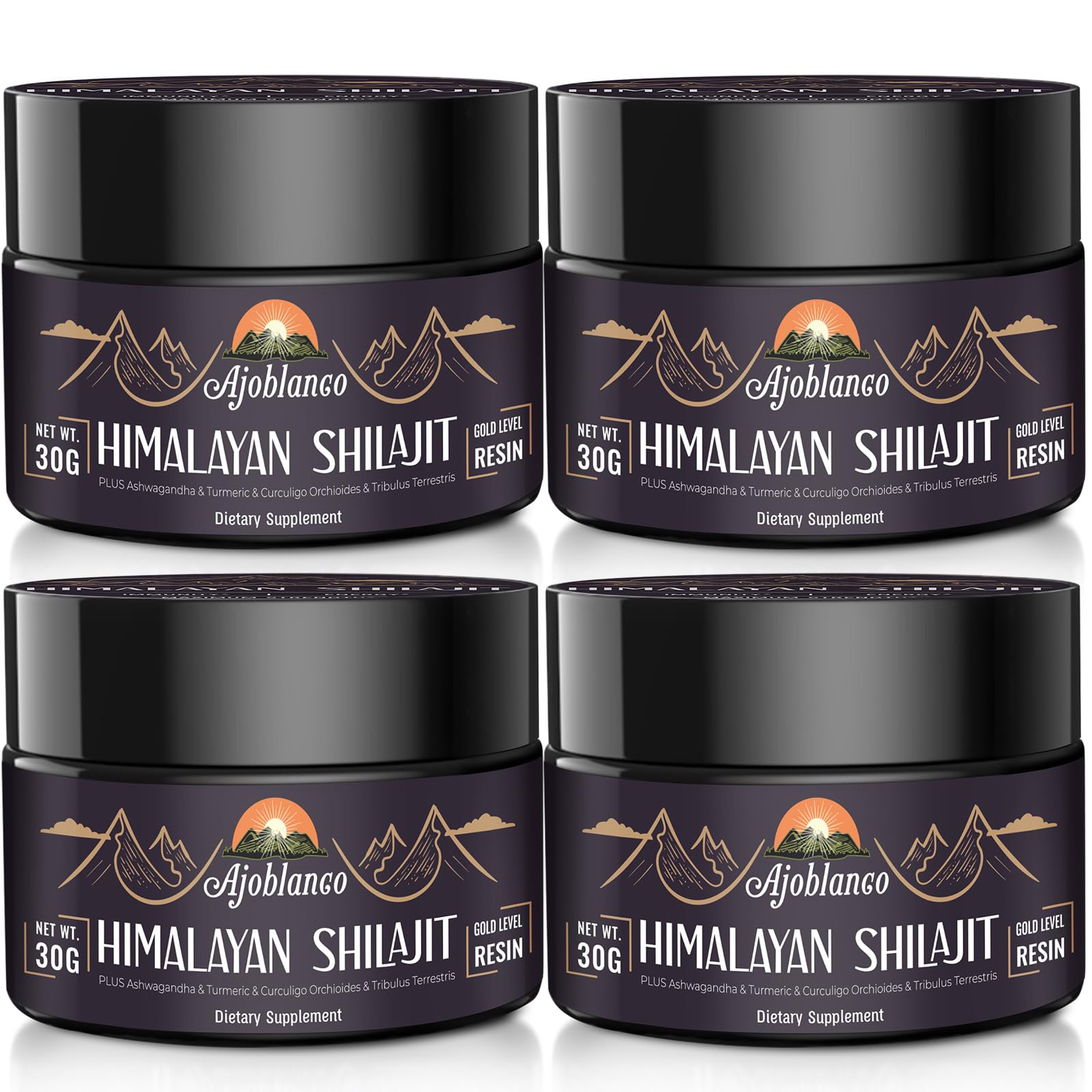 Ajoblanco Shilajit Resin 600mg bottle and packaging