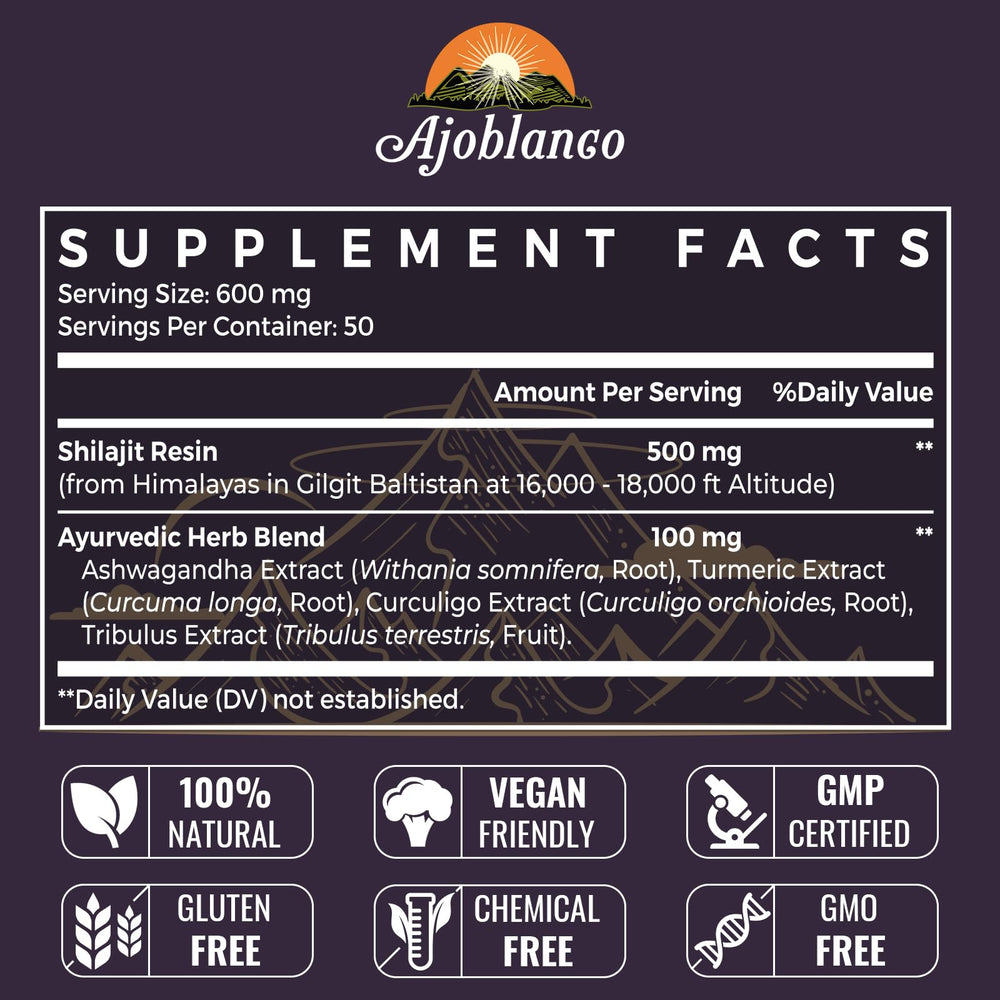 Ajoblanco Shilajit Resin with Ayurvedic Blend