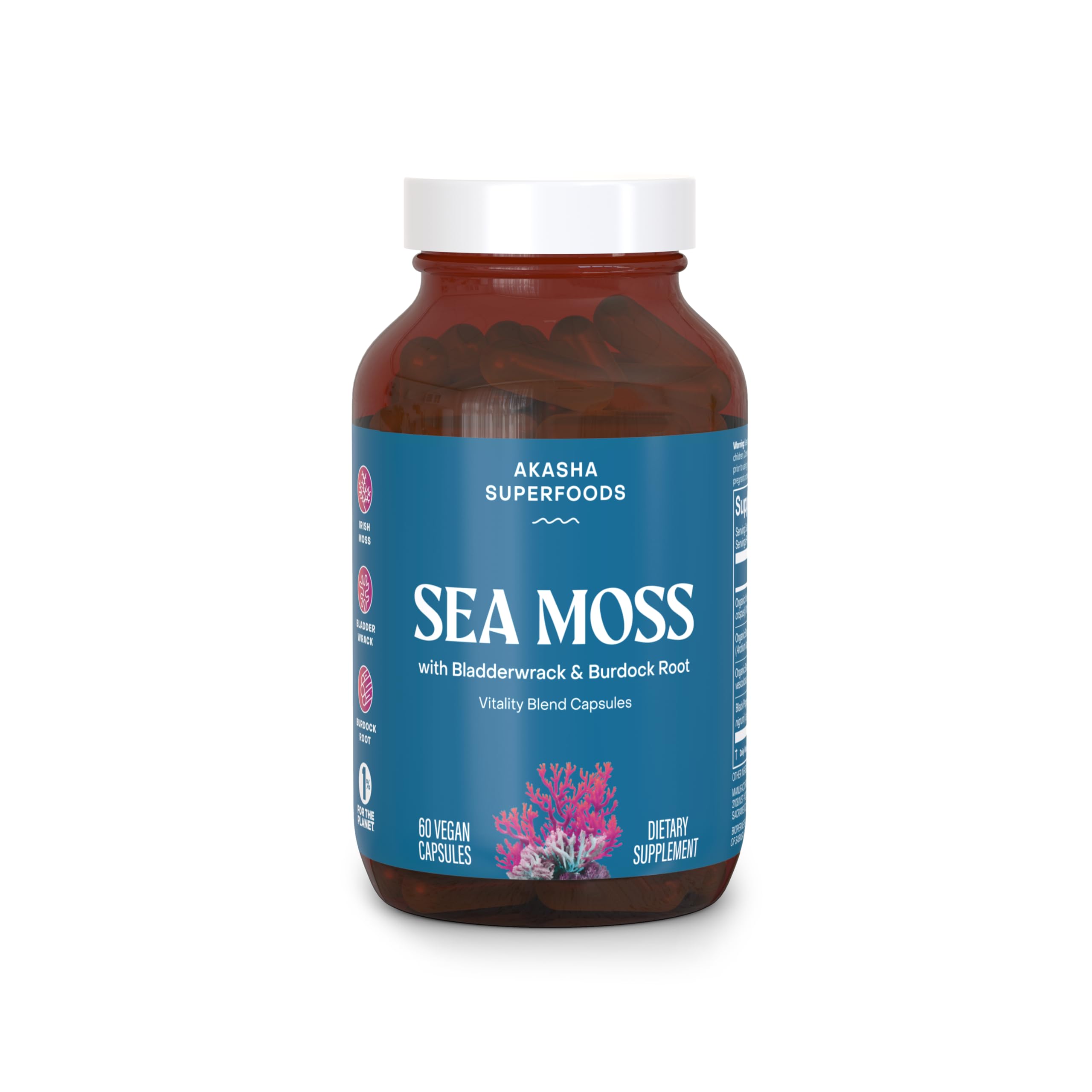 Bottle of Akasha Sea Moss Capsules and main product image