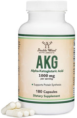 AKG Supplement hero image with 180 capsules and gluten-free badge