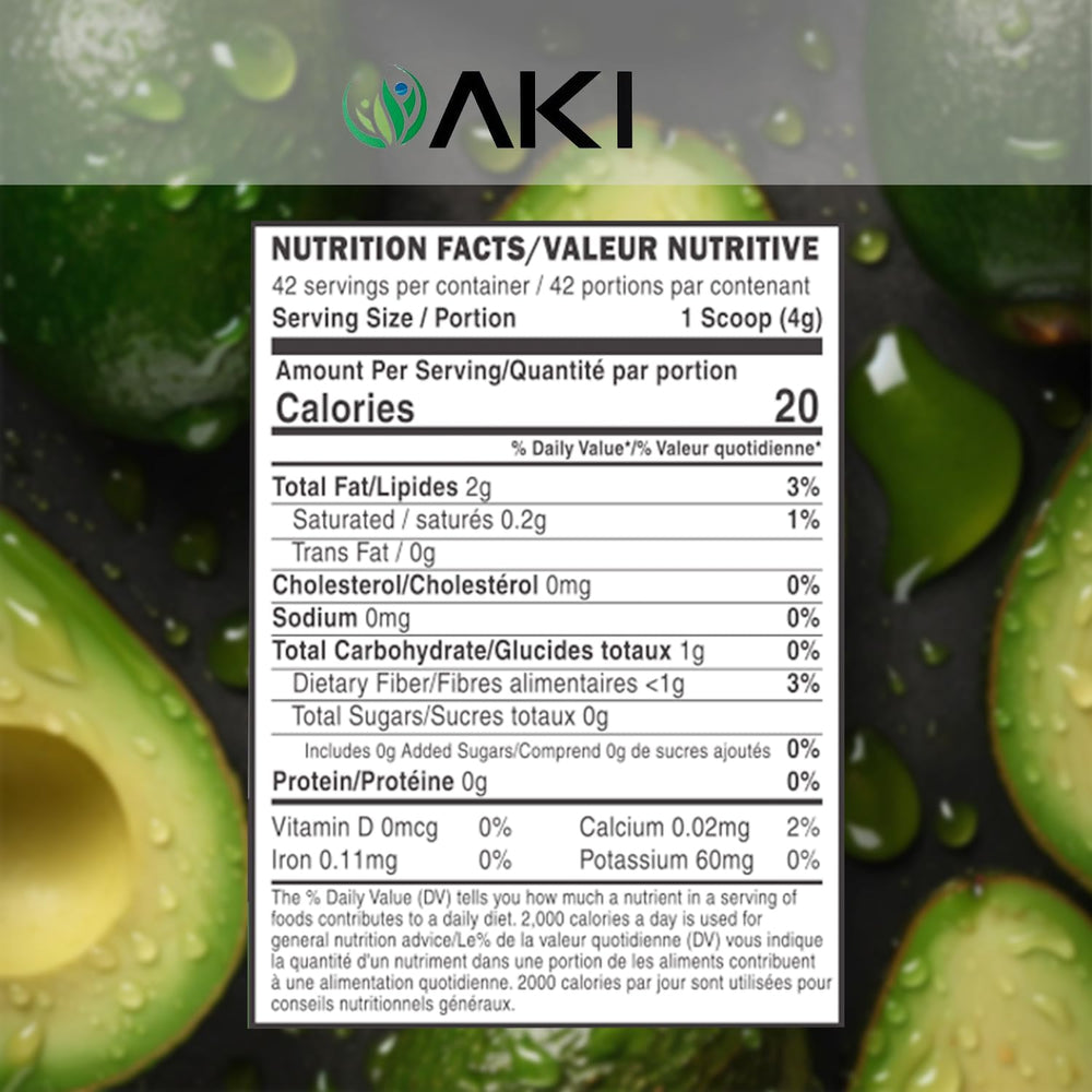 Close-up of AKI Avocado Powder container