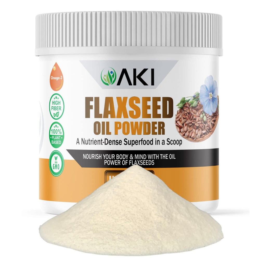 AKI Flaxseed Oil Powder bottle front label