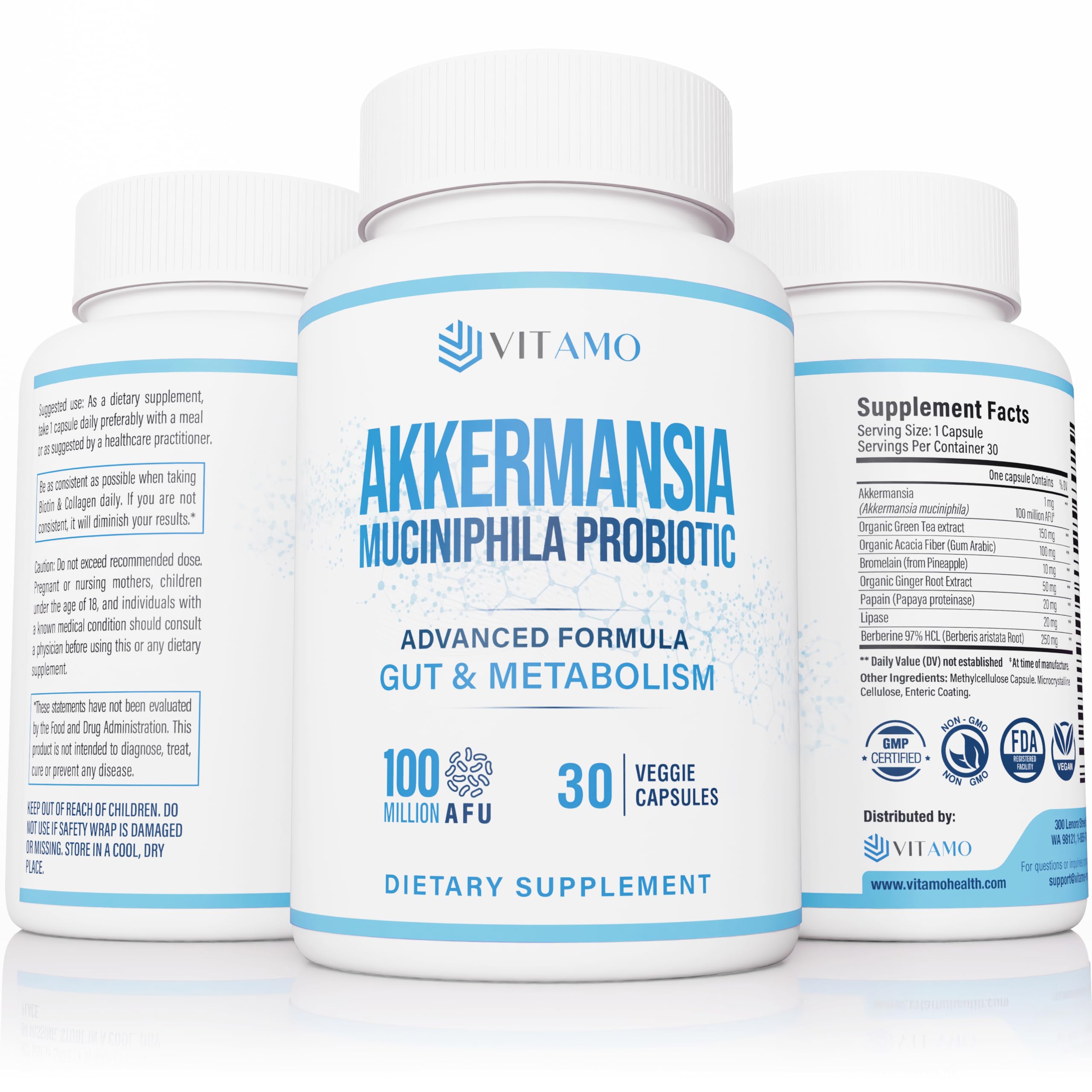 Akkermansia muciniphila & Berberine GLP-1 probiotic bottle – 30 capsules
