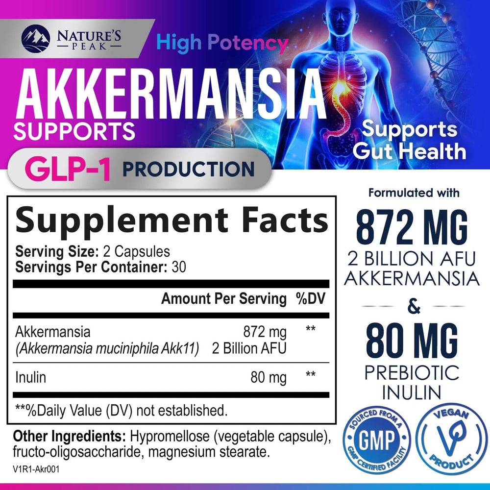 Close-up of GLP-1 probiotic capsules featuring Akkermansia muciniphila