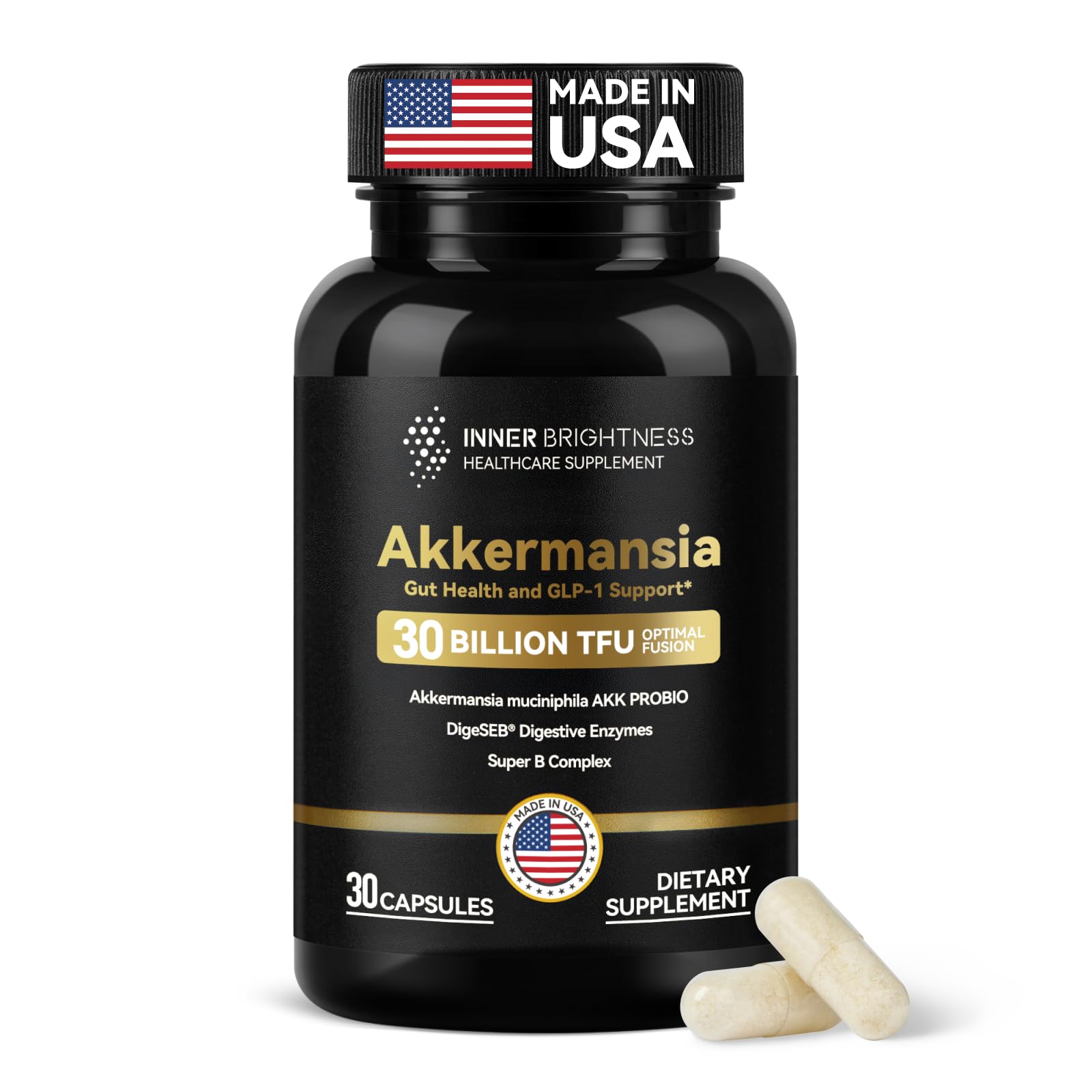 Akkermansia Probiotic bottle with DigeSEB enzymes