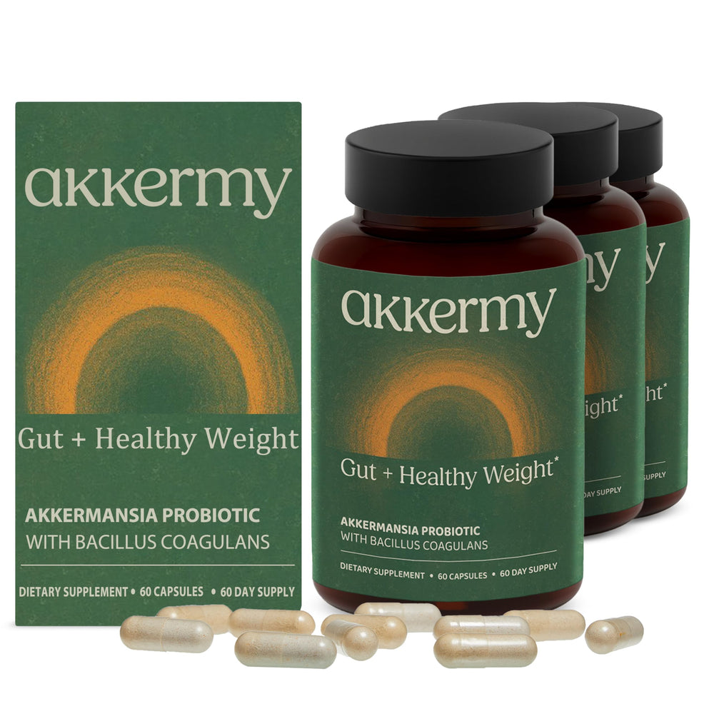 Akkermansia Probiotic bottle showing 6-month supply