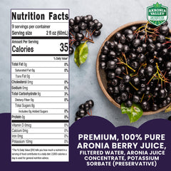 Nutrition facts panel for Akronia Valley Aronia Berry Juice