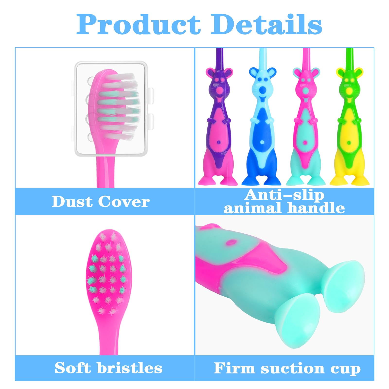 Purple kangaroo-designed kids toothbrush with soft bristles and suction cup