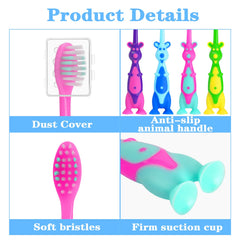 Purple kangaroo-designed kids toothbrush with soft bristles and suction cup