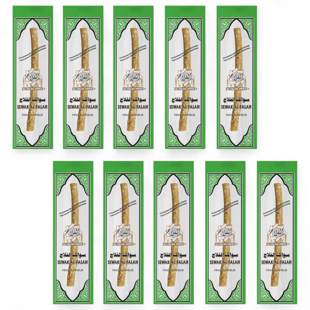 Al Falah Miswak Mint Flavor - 10 Sticks Vacuum Sealed Traditional Toothbrush