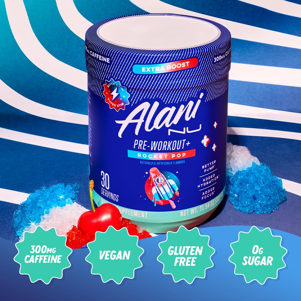 Serving suggestion for Alani Nu Pre Workout+ Rocket POP flavor