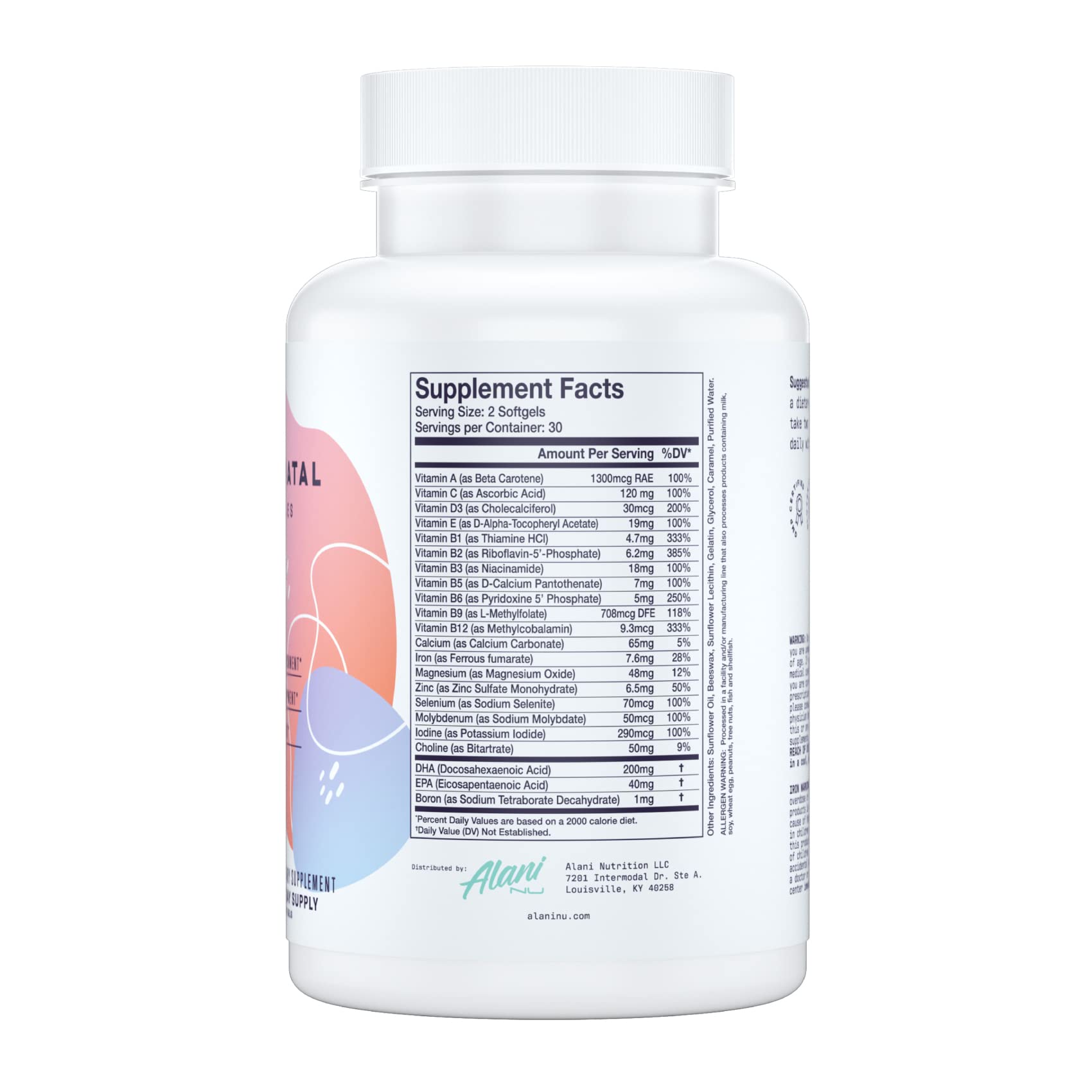 Close-up of Alani Nu Prenatal Vitamin capsules