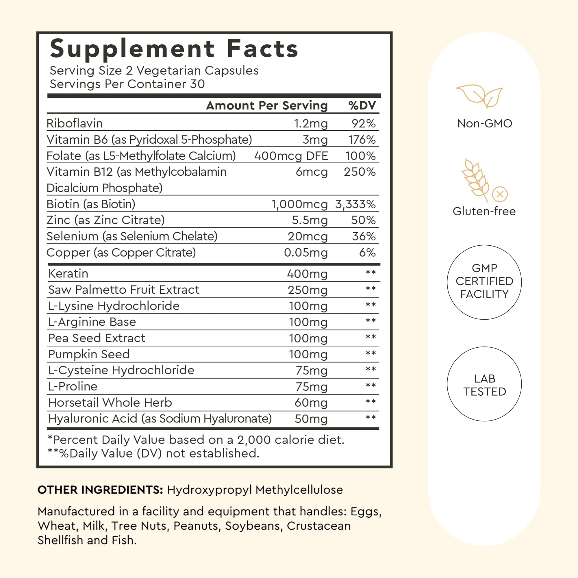 Gluten-free and lab-tested certification seals