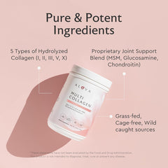 Alaya Multi Collagen Powder Raspberry Lemonade tub back label with nutrition