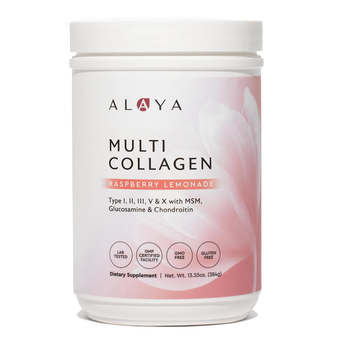 Alaya Multi Collagen Powder Raspberry Lemonade tub front label
