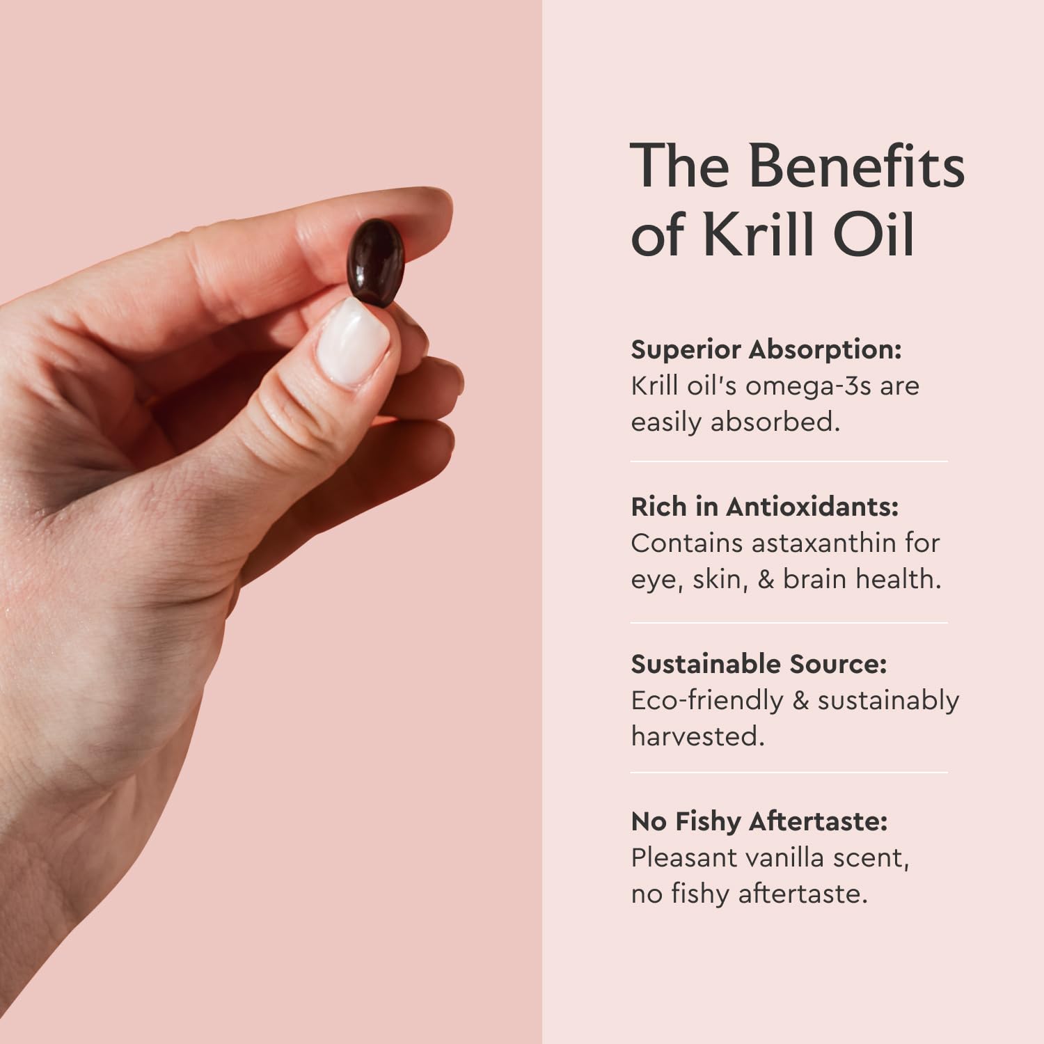 Astaxanthin-rich krill oil softgels