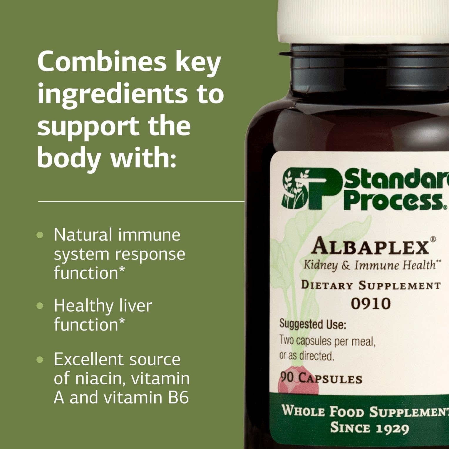 Albaplex bottle showing vitamins A, B6 and C