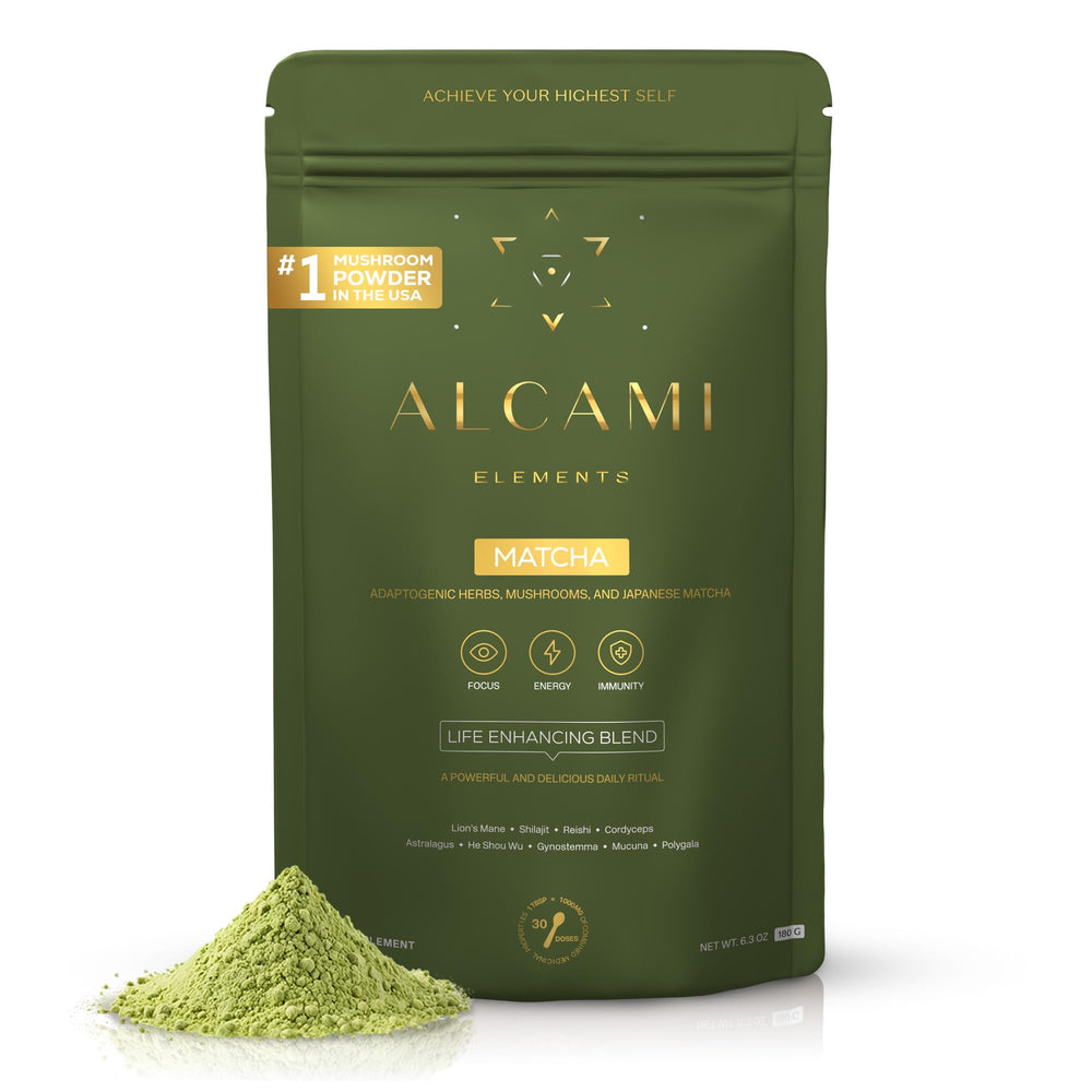 Jar of alcami elements Matcha Mushroom Coffee 10X Concentrate with 30 servings