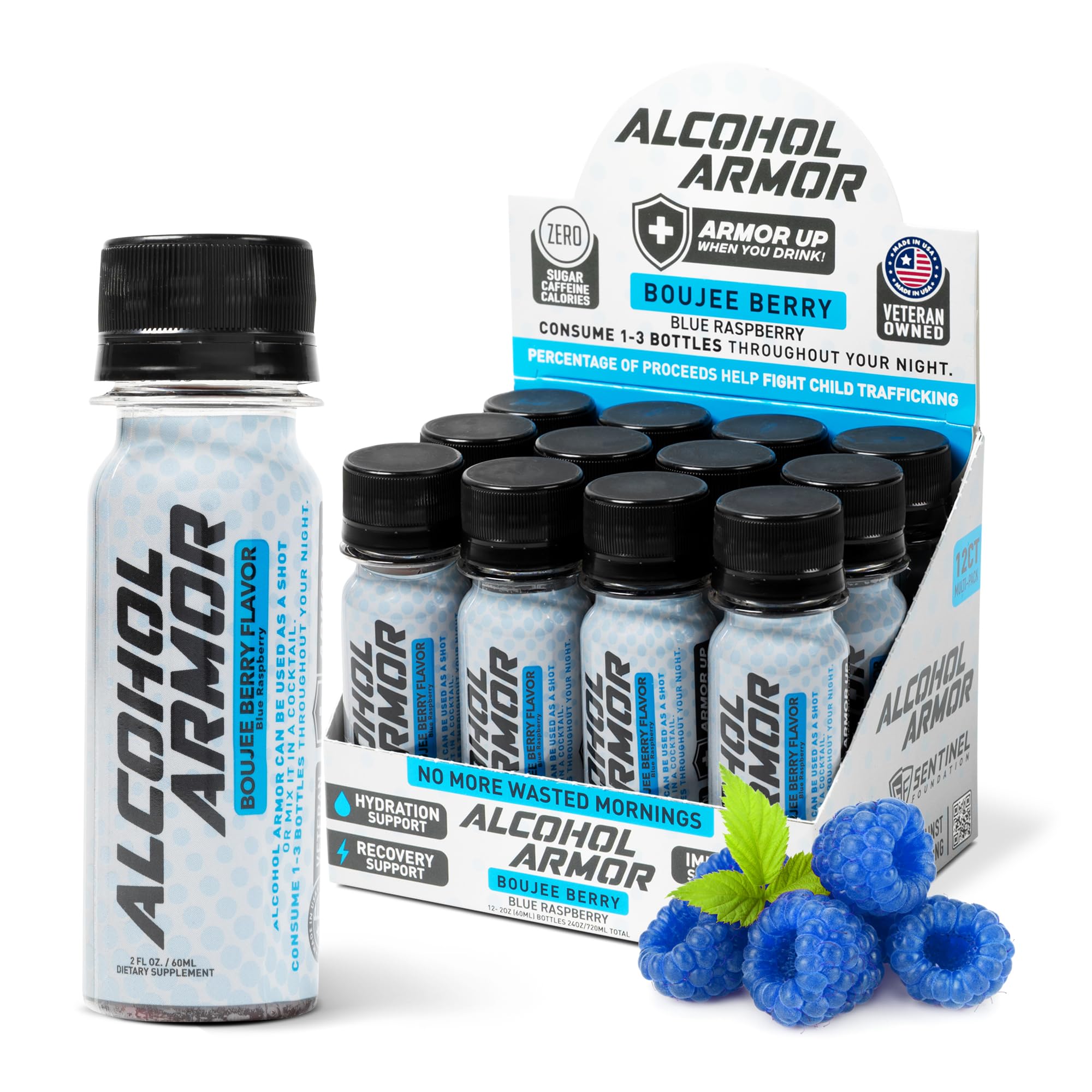 Alcohol Armor Recovery Shot 12-pack ready for on-the-go hydration after a night out