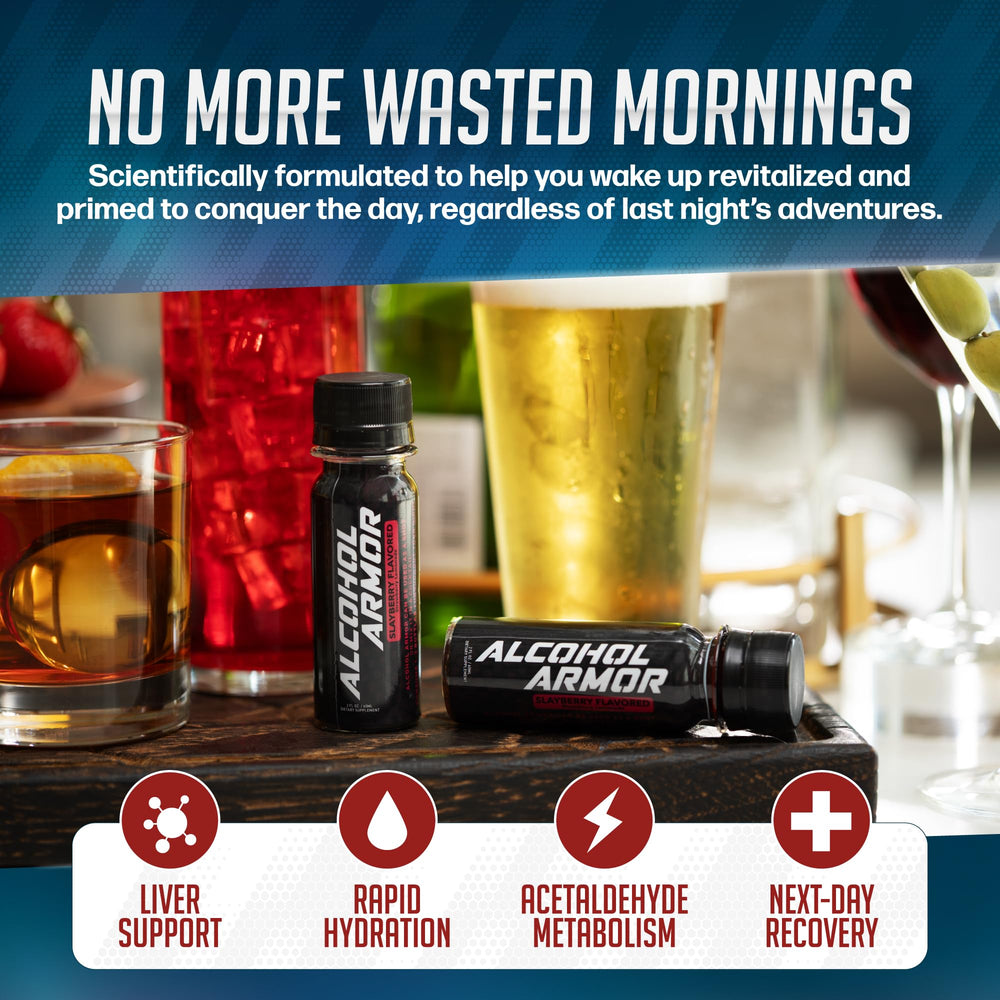 Alcohol Armor Recovery Shot lifestyle scene with friends enjoying a night out and bounce-back.