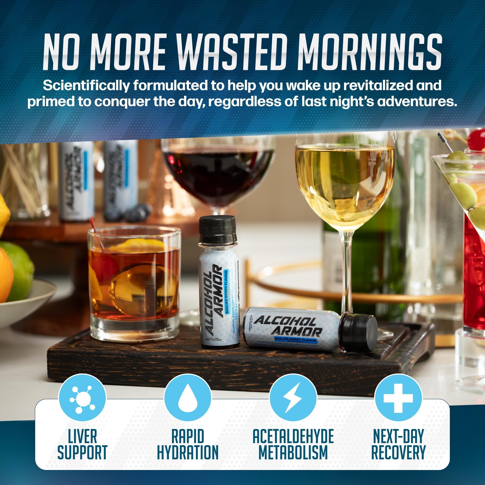 Alcohol Armor Recovery Shot pouring shot demonstrates fast-dispense hydration