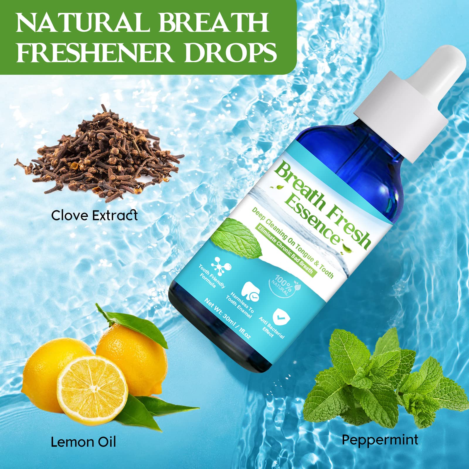 Alcohol-free breath freshening drops
