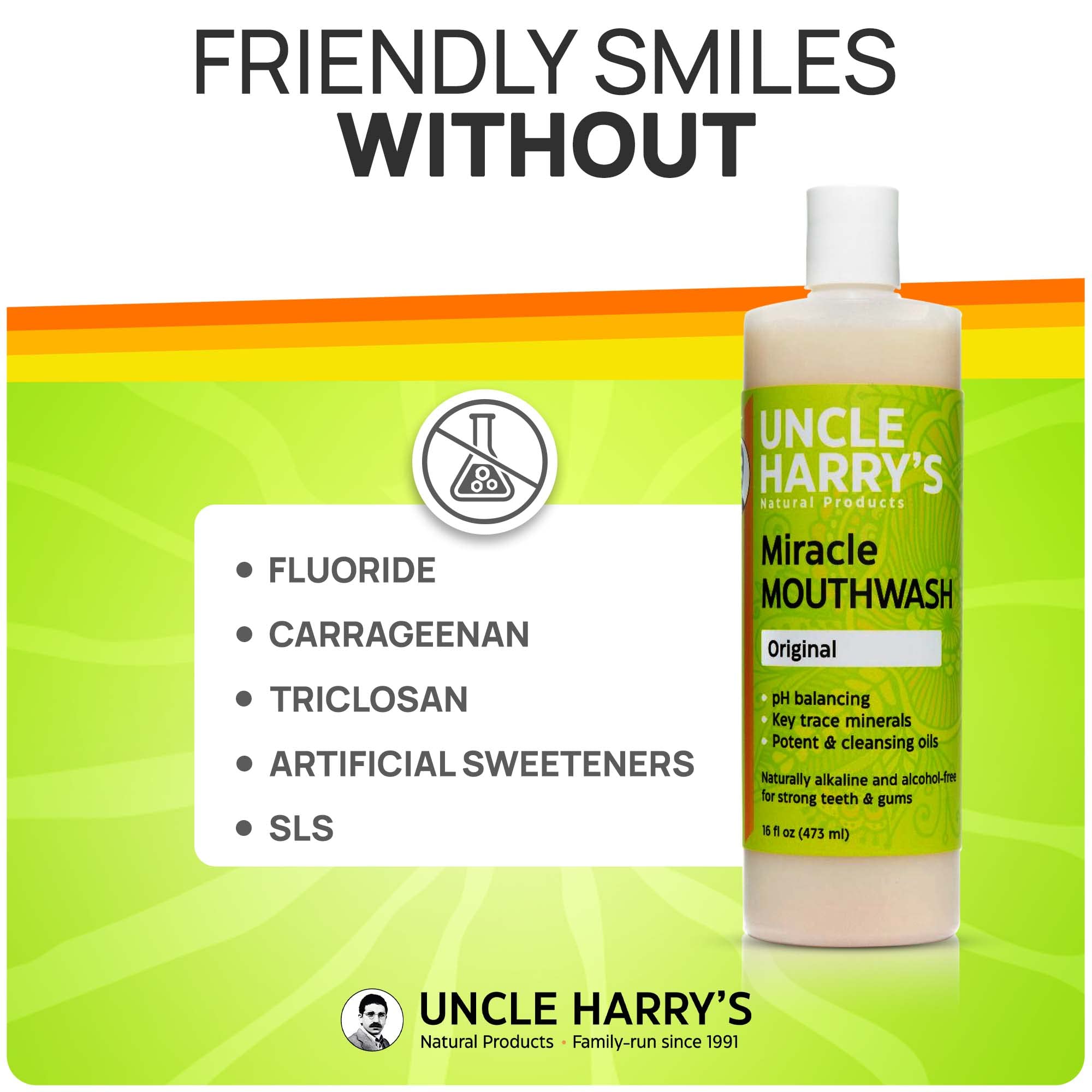 Alcohol-free, fluoride-free vegan mouthwash ingredients label