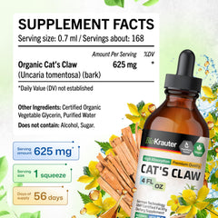 Alcohol-free vegan cats claw tincture label