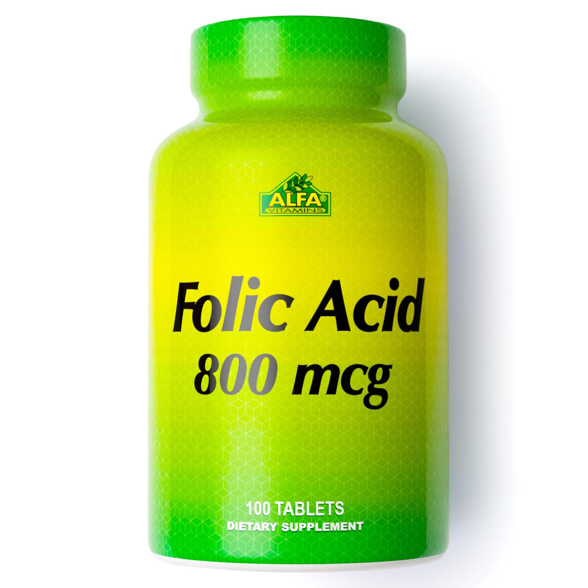 ALFA VITAMINS Folic Acid 800 mcg Prenatal bottle with label