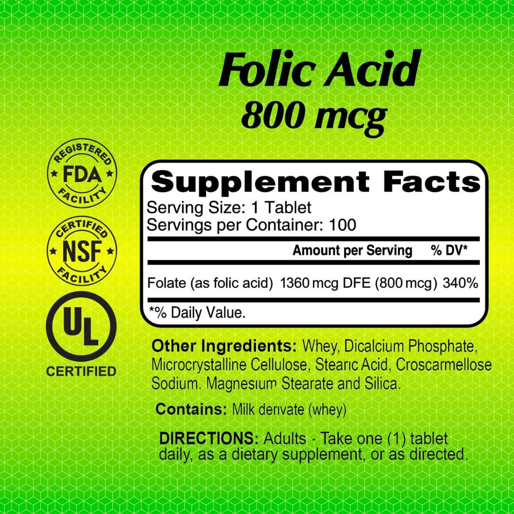 Front of ALFA VITAMINS Folic Acid prenatal supplement packaging